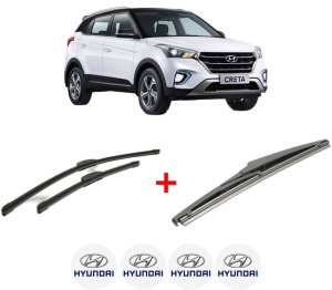 Set 3 stergatoare HYUNDAI CRETA din 2016 - 2021, pentru parbriz si luneta fata si spate auto, Bosch Twin, din cauciuc siliconat rezistent, 4 Stickere Auto HYUNDAI v4769