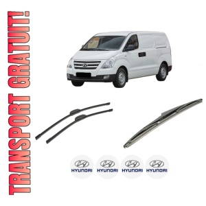 Set 3 stergatoare HYUNDAI H-1 Cargo (TQ) din 2008-2009, pentru parbriz si luneta fata si spate auto, Bosch Twin-Aerotwin Retrofit, din cauciuc siliconat rezistent, 4 Stickere Auto HYUNDAI