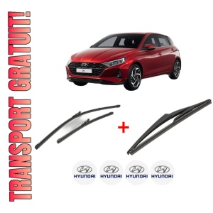 Set 3 stergatoare HYUNDAI i20 III (BC3, BI3) din 2020, pentru parbriz si luneta fata si spate auto, Valeo Silencio, din cauciuc siliconat rezistent, 4 Stickere Auto HYUNDAI - Img 1