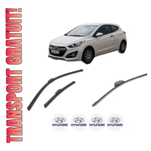 Set 3 stergatoare HYUNDAI i30 Coupe din 2013-2017, pentru parbriz si luneta fata si spate auto, Bosch Aerotwin-Aerotwin Retrofit, din cauciuc siliconat rezistent, 4 Stickere Auto HYUNDAI