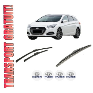 Set 3 stergatoare HYUNDAI i40 I Kombi Van (VF) din 2015-2019, pentru parbriz si luneta fata si spate auto, Bosch Twin-Aerotwin Retrofit, din cauciuc siliconat rezistent, 4 Stickere Auto HYUNDAI