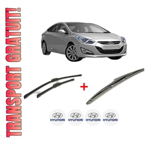 Set 3 stergatoare HYUNDAI i40 I (VF) din 2012 - 2019, pentru parbriz si luneta fata si spate auto, Bosch Twin, din cauciuc siliconat rezistent, 4 Stickere Auto HYUNDAI