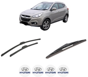 Set 3 stergatoare HYUNDAI ix35 (LM, EL, ELH) din 2009-2015, pentru parbriz si luneta fata si spate auto, Bosch Twin-Aerotwin Retrofit, din cauciuc siliconat rezistent, 4 Stickere Auto HYUNDAI - Img 2