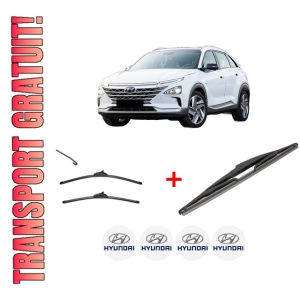 Set 3 stergatoare HYUNDAI NEXO (FE) din 2018, pentru parbriz si luneta fata si spate auto, Valeo Silencio, din cauciuc siliconat rezistent, 4 Stickere Auto HYUNDAI