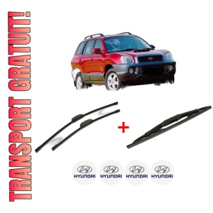 Set 3 stergatoare HYUNDAI SANTA FÉ I (SM) din 2001 - 2006, pentru parbriz si luneta fata si spate auto, Bosch Twin, din cauciuc siliconat rezistent, 4 Stickere Auto HYUNDAI
