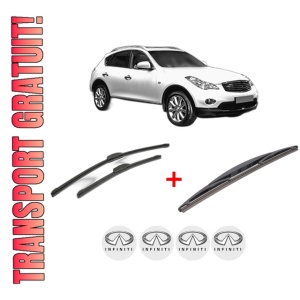 Set 3 stergatoare INFINITI QX50 I din 2013, pentru parbriz si luneta fata si spate auto, Bosch Twin, din cauciuc siliconat rezistent, 4 Stickere Auto INFINITI