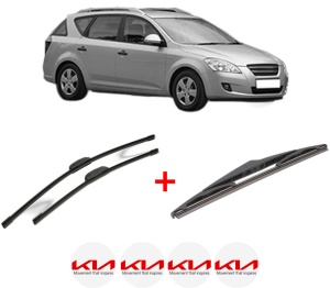 Set 3 stergatoare KIA CEE'D SW (ED) din 2007 - 2012, pentru parbriz si luneta fata si spate auto, Bosch Twin, din cauciuc siliconat rezistent, 4 Stickere Auto KIA v3924