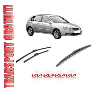 Set 3 stergatoare KIA CERATO I Hatchback (LD) din 2004-2008, pentru parbriz si luneta fata si spate auto, Bosch Twin-Aerotwin Retrofit, din cauciuc siliconat rezistent, 4 Stickere Auto KIA