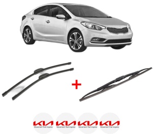 Set 3 stergatoare KIA CERATO III Saloon (YD) din 2013 - 2018, pentru parbriz si luneta fata si spate auto, Bosch Twin, din cauciuc siliconat rezistent, 4 Stickere Auto KIA v9389
