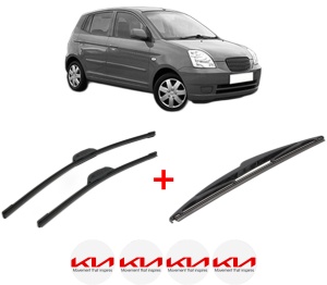 Set 3 stergatoare KIA PICANTO I (SA) din 2004 - 2011, pentru parbriz si luneta fata si spate auto, Bosch Twin, din cauciuc siliconat rezistent, 4 Stickere Auto KIA v3624
