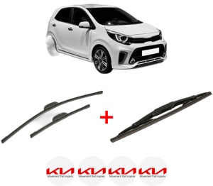 Set 3 stergatoare KIA PICANTO III (JA) din 2017, pentru parbriz si luneta fata si spate auto, Bosch Twin, din cauciuc siliconat rezistent, 4 Stickere Auto KIA v10409