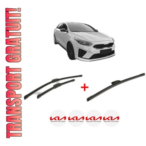 Set 3 stergatoare KIA PROCEED Combi Van (CD) din 2018 - 2020, pentru parbriz si luneta fata si spate auto, Bosch Aerotwin, din cauciuc siliconat rezistent, 4 Stickere Auto KIA