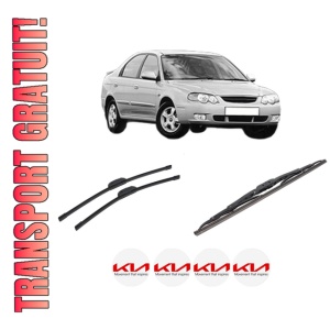 Set 3 stergatoare KIA SHUMA II (FB) din 2001-2004, pentru parbriz si luneta fata si spate auto, Bosch Twin-Aerotwin Retrofit, din cauciuc siliconat rezistent, 4 Stickere Auto KIA