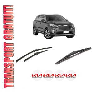 Set 3 stergatoare KIA SORENTO III (UM) din 2015-2020, pentru parbriz si luneta fata si spate auto, Bosch Twin-Aerotwin Retrofit, din cauciuc siliconat rezistent, 4 Stickere Auto KIA