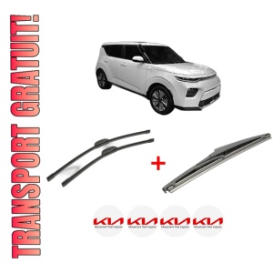 Set 3 stergatoare KIA SOUL III (SK3) din 2019, pentru parbriz si luneta fata si spate auto, Bosch Twin, din cauciuc siliconat rezistent, 4 Stickere Auto KIA