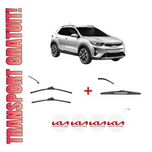 Set 3 stergatoare KIA STONIC Hatchback Van (YB) din 2018, pentru parbriz si luneta fata si spate auto, Valeo Silencio, din cauciuc siliconat rezistent, 4 Stickere Auto KIA