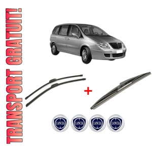 Set 3 stergatoare LANCIA PHEDRA (179_) din 2002 - 2010, pentru parbriz si luneta fata si spate auto, Bosch Twin, din cauciuc siliconat rezistent, 4 Stickere Auto LANCIA