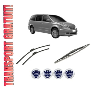 Set 3 stergatoare LANCIA VOYAGER MPV (404_) din 2011-2014, pentru parbriz si luneta fata si spate auto, Bosch Twin-Aerotwin Retrofit, din cauciuc siliconat rezistent, 4 Stickere Auto LANCIA