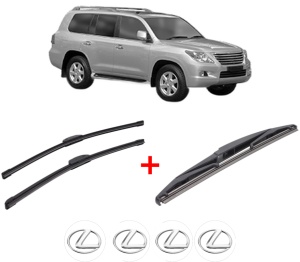 Set 3 stergatoare LEXUS LX (_J2_) din 2007, pentru parbriz si luneta fata si spate auto, Bosch Twin, din cauciuc siliconat rezistent, 4 Stickere Auto LEXUS v4349