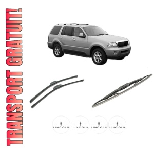 Set 3 stergatoare LINCOLN AVIATOR din 2002-2005, pentru parbriz si luneta fata si spate auto, Bosch Twin-Aerotwin Retrofit, din cauciuc siliconat rezistent, 4 Stickere Auto LINCOLN