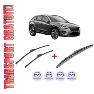 Set 3 stergatoare MAZDA CX-5 Van (KE_) din 2015 - 2017, pentru parbriz si luneta fata si spate auto, Bosch Twin, din cauciuc siliconat rezistent, 4 Stickere Auto MAZDA