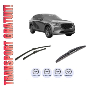 Set 3 stergatoare MAZDA CX-60 (KH_) din 2022, pentru parbriz si luneta fata si spate auto, Bosch Twin-Aerotwin Retrofit, din cauciuc siliconat rezistent, 4 Stickere Auto MAZDA