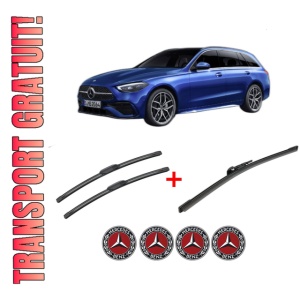 Set 3 stergatoare MERCEDES-BENZ C-CLASS T-MODEL (S206) din 2021, pentru parbriz si luneta fata si spate auto, Bosch Aerotwin, din cauciuc siliconat rezistent, 4 Stickere Auto MERCEDES-BENZ