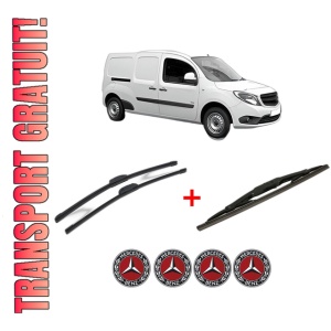 Set 3 stergatoare MERCEDES-BENZ CITAN Box Body/MPV (W415) din 2012 - 2021, pentru parbriz si luneta fata si spate auto, Bosch Twin, din cauciuc siliconat rezistent, 4 Stickere Auto MERCEDES-BENZ