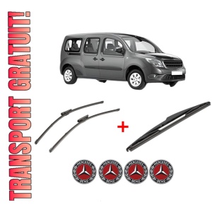 Set 3 stergatoare MERCEDES-BENZ CITAN MPV (W415) din 2012 - 2021, pentru parbriz si luneta fata si spate auto, Valeo Silencio, din cauciuc siliconat rezistent, 4 Stickere Auto MERCEDES-BENZ