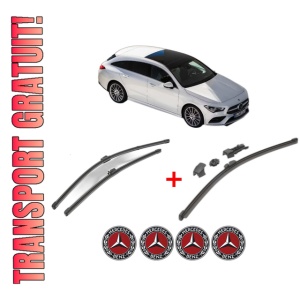 Set 3 stergatoare MERCEDES-BENZ CLA Shooting Brake (X118) din 2019, pentru parbriz si luneta fata si spate auto, Valeo HydroConnect, din cauciuc siliconat rezistent, 4 Stickere Auto MERCEDES-BENZ