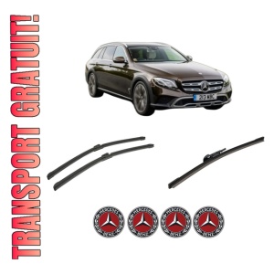 Set 3 stergatoare MERCEDES-BENZ E-CLASS All-Terrain (S213) din 2017-2023, pentru parbriz si luneta fata si spate auto, Bosch Aerotwin-Aerotwin, din cauciuc siliconat rezistent, 4 Stickere Auto MERCEDES-BENZ