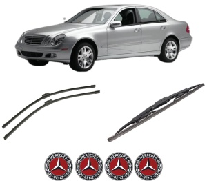 Set 3 stergatoare MERCEDES-BENZ E-CLASS Platform/Chassis (VF211) din 2003-2009, pentru parbriz si luneta fata si spate auto, Bosch Twin-Aerotwin, din cauciuc siliconat rezistent, 4 Stickere Auto MERCEDES-BENZ - Img 2