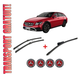 Set 3 stergatoare MERCEDES-BENZ E-CLASS T-Model (S213) din 2016 - 2023, pentru parbriz si luneta fata si spate auto, Bosch Aerotwin, din cauciuc siliconat rezistent, 4 Stickere Auto MERCEDES-BENZ