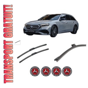 Set 3 stergatoare MERCEDES-BENZ E-CLASS T-Model (S214) din 2023-2024, pentru parbriz si luneta fata si spate auto, Bosch Aerotwin-Aerotwin, din cauciuc siliconat rezistent, 4 Stickere Auto MERCEDES-BENZ