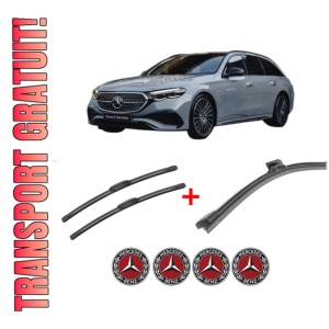 Set 3 stergatoare MERCEDES-BENZ E-CLASS T-Model (S214) din 2023, pentru parbriz si luneta fata si spate auto, Bosch Aerotwin, din cauciuc siliconat rezistent, 4 Stickere Auto MERCEDES-BENZ