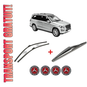 Set 3 stergatoare MERCEDES-BENZ GL-CLASS (X166) din 2012 - 2015, pentru parbriz si luneta fata si spate auto, Bosch Twin, din cauciuc siliconat rezistent, 4 Stickere Auto MERCEDES-BENZ