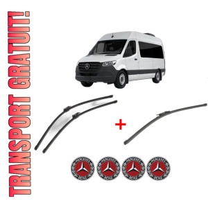 Set 3 stergatoare MERCEDES-BENZ SPRINTER 3,5-t Tourer Bus (B907) din 2018 - 2021, pentru parbriz si luneta fata si spate auto, Valeo Silencio Xtrm, din cauciuc siliconat rezistent, 4 Stickere Auto MERCEDES-BENZ