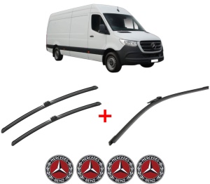 Set 3 stergatoare MERCEDES-BENZ SPRINTER 4-t Van (B907, B910) din 2021 - 2025, pentru parbriz si luneta fata si spate auto, Bosch Aerotwin, din cauciuc siliconat rezistent, 4 Stickere Auto MERCEDES-BENZ v7049