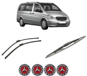 Set 3 stergatoare MERCEDES-BENZ VITO Bus (W639) din 2003-2014, pentru parbriz si luneta fata si spate auto, Bosch Twin-Aerotwin, din cauciuc siliconat rezistent, 4 Stickere Auto MERCEDES-BENZ - Img 2