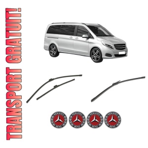 Set 3 stergatoare MERCEDES-BENZ VITO Mixto (Double Cabin) (W447) din 2014-2021, pentru parbriz si luneta fata si spate auto, Bosch Aerotwin-Aerotwin, din cauciuc siliconat rezistent, 4 Stickere Auto MERCEDES-BENZ
