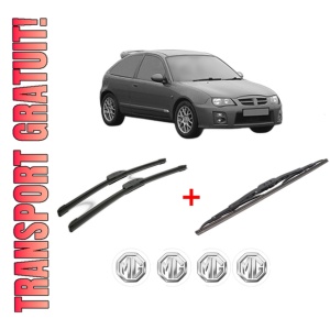 Set 3 stergatoare MG ZR din 2001 - 2005, pentru parbriz si luneta fata si spate auto, Bosch Twin, din cauciuc siliconat rezistent, 4 Stickere Auto MG