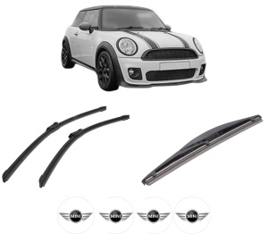 Set 3 stergatoare MINI MINI CLUBMAN (F54) din 2014-2024, pentru parbriz si luneta fata si spate auto, Bosch Twin-Aerotwin, din cauciuc siliconat rezistent, 4 Stickere Auto MINI - Img 2
