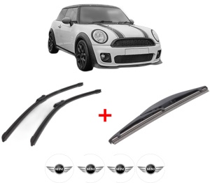 Set 3 stergatoare MINI MINI CLUBMAN (F54) din 2014 - 2024, pentru parbriz si luneta fata si spate auto, Bosch Twin, din cauciuc siliconat rezistent, 4 Stickere Auto MINI v4474