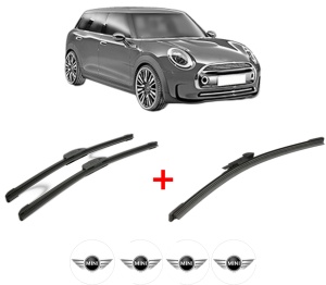 Set 3 stergatoare MINI MINI CLUBMAN (R55) din 2007 - 2014, pentru parbriz si luneta fata si spate auto, Bosch Aerotwin, din cauciuc siliconat rezistent, 4 Stickere Auto MINI v6269