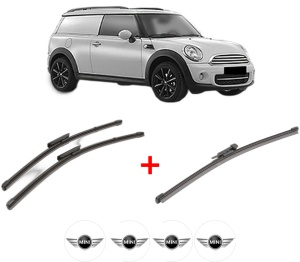 Set 3 stergatoare MINI MINI CLUBVAN (R55) din 2012 - 2014, pentru parbriz si luneta fata si spate auto, Valeo Silencio Xtrm, din cauciuc siliconat rezistent, 4 Stickere Auto MINI v12868