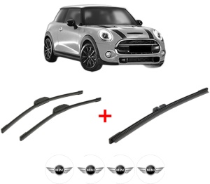 Set 3 stergatoare MINI MINI (F56) din 2013 - 2017, pentru parbriz si luneta fata si spate auto, Bosch Aerotwin, din cauciuc siliconat rezistent, 4 Stickere Auto MINI v6929