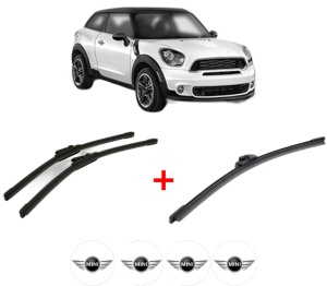 Set 3 stergatoare MINI MINI PACEMAN (R61) din 2012 - 2016, pentru parbriz si luneta fata si spate auto, Bosch Aerotwin, din cauciuc siliconat rezistent, 4 Stickere Auto MINI v6569