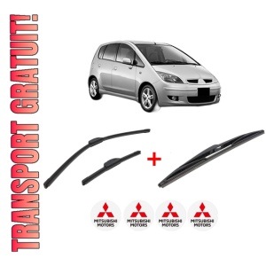 Set 3 stergatoare MITSUBISHI COLT VI (Z3_A, Z2_A) din 2004 - 2012, pentru parbriz si luneta fata si spate auto, Bosch Twin, din cauciuc siliconat rezistent, 4 Stickere Auto MITSUBISHI