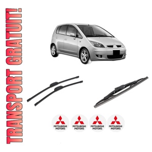 Set 3 stergatoare MITSUBISHI COLT VI (Z3_A, Z2_A) din 2004-2012, pentru parbriz si luneta fata si spate auto, Bosch Twin-Aerotwin Retrofit, din cauciuc siliconat rezistent, 4 Stickere Auto MITSUBISHI