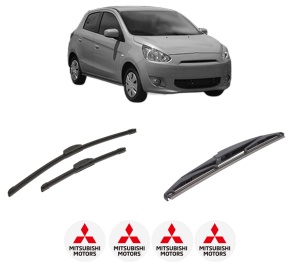 Set 3 stergatoare MITSUBISHI MIRAGE / SPACE STAR VI Hatchback (A0_A) din 2012-2020, pentru parbriz si luneta fata si spate auto, Bosch Twin-Aerotwin Retrofit, din cauciuc siliconat rezistent, 4 Stickere Auto MITSUBISHI - Img 2